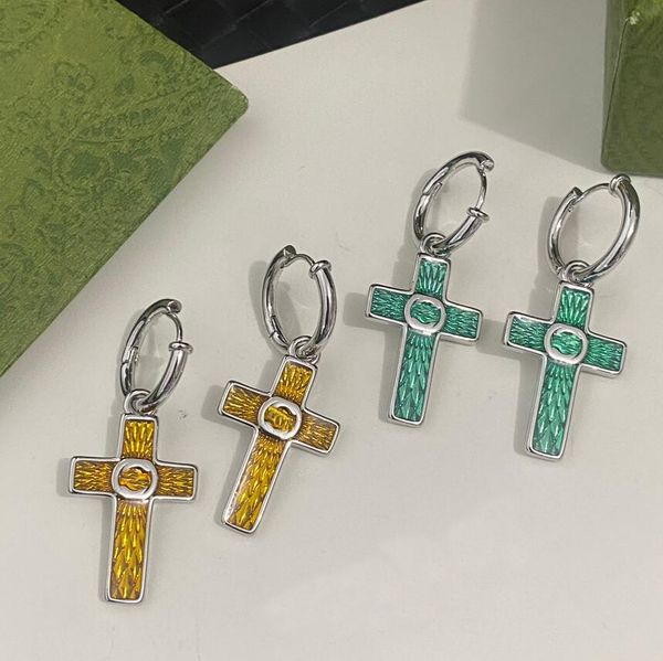 

never fading sier plated dangle stud brand designer letter steel seal earrings geometry cross earring christianity jewelry, Silver