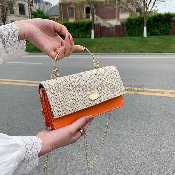 

beach woven bag versatile for female niche contrasting color grass woven small square spring 2023 new trend chain single crossbody bagstylis