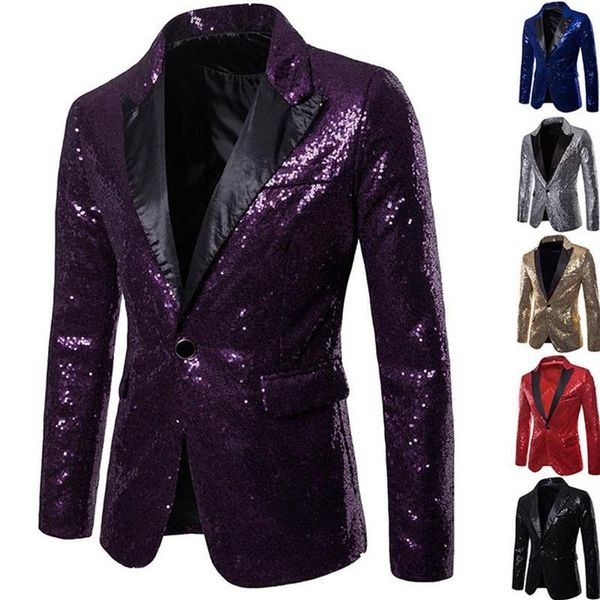 

men's suits & blazers 2021 men shiny gold sequin glitter embellished blazer jacket casual weeding party suit stage clothes296w, White;black