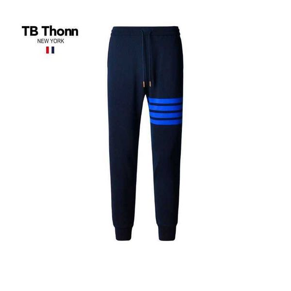 

trendy tb thonn european and american royal blue four bar tie foot guard men's women's pure cotton slim fit casual sports pants, Black;brown