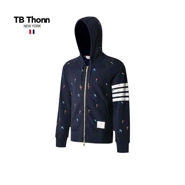 

trendy tb thonn fashion ski embroidery trend leisure sports hoodie spring and autumn men's women's zipper coat, Black;brown