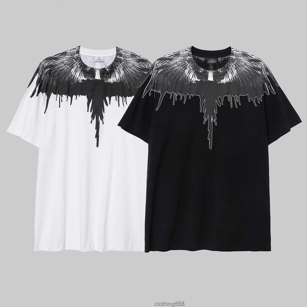 

mb speckled black and white wings pure cotton short sleeve men's women's t-shirt versatile underlay, White;black
