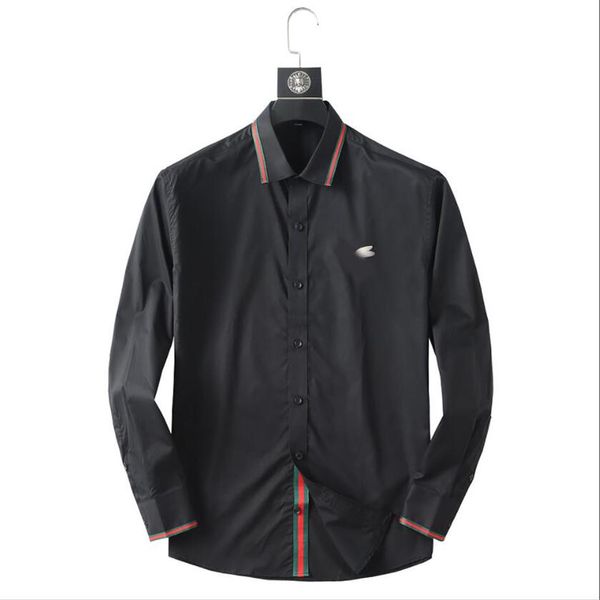 

luxurys designers mens casual shirts dress shirt menswear fashion society black men solid color business casual man long sleeve -253d, White;black