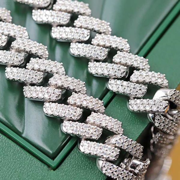 

925 sterling silver 10mm --18mm wide 2 rows moissanite diamond necklace cuban link hip hop chains for man