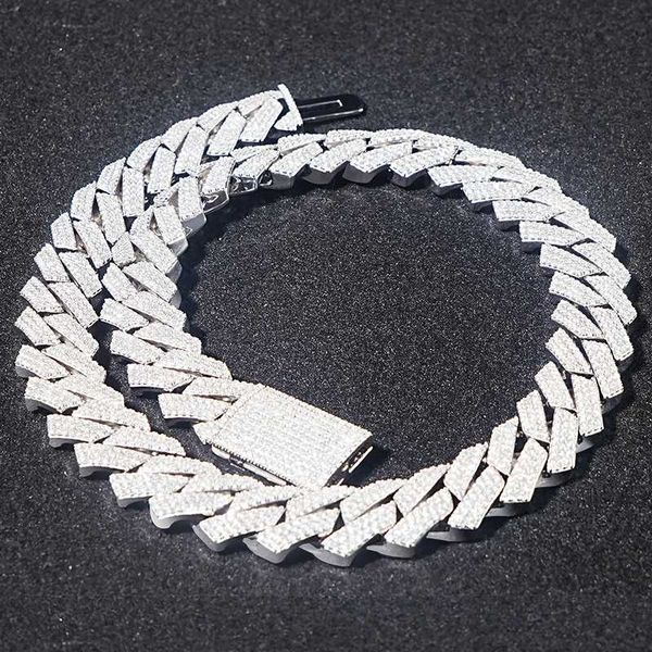 

sicgem 8 inches pure 925 silver jewelry sterling hip hop diamond iced out cuban chain necklace for women