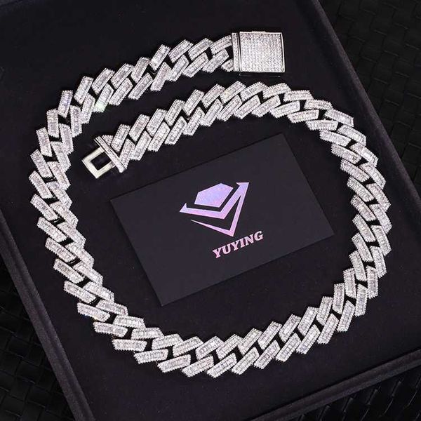 

customized 20mm white gold plated s925 cuban chain necklace ice out vvs moissanite baguette cuban link chain moissanite, Silver