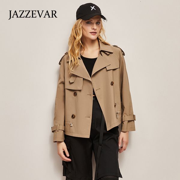 

women's trench coats small short coat female jazzevar 2023 autumn loose slim design jacket 230812, Tan;black