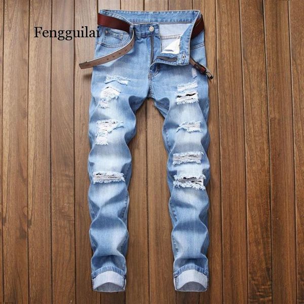 

new fashion ripped jeans men patchwork hollow out printed beggar cropped pants man cowboys demin pants male2683, Blue