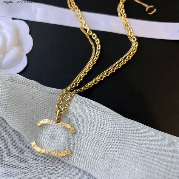 

luxury brand designer pendants necklaces double layer gold plated stainless steel letter choker pendant necklace chain jewelry accessories g, Silver