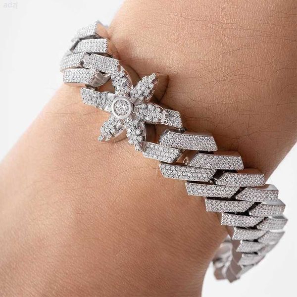 

gra certificate men hip hop jewelry flower sterling silver 925 vvs moissanite iced out cuban link chain necklace