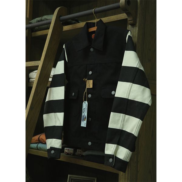 

men's jackets bob dong black white stripes 507xx canvas jacket vintage rugged style biker coat men 230812, Black;brown