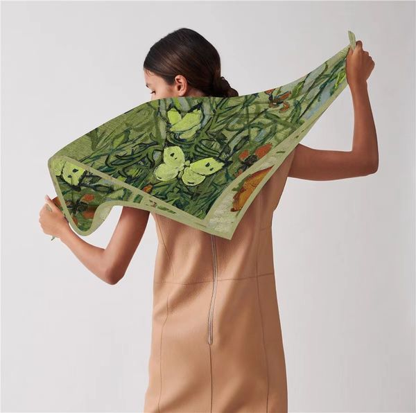 

vg oil painting series scarves hangzhou high-quality twill silk gift, Blue;gray