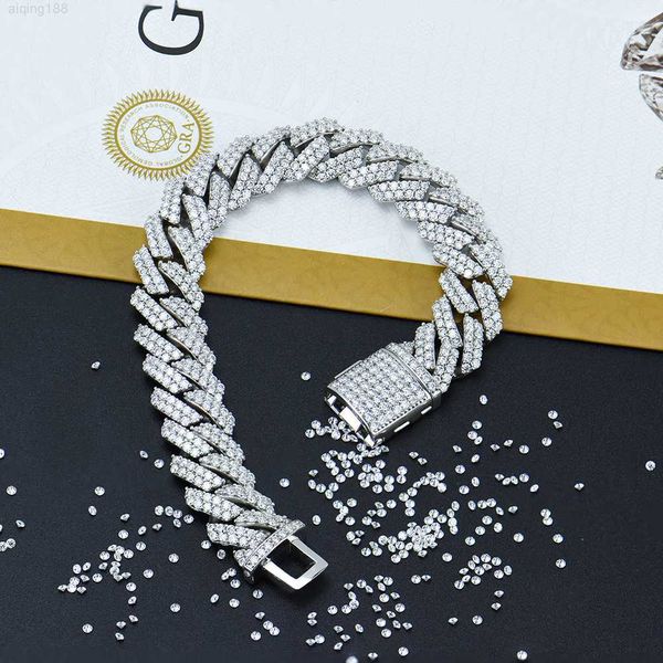 

miami cuban chain iced out moissanite bracelet ready to ship 925 silver for men gift box women's charm bracelets cuban link def