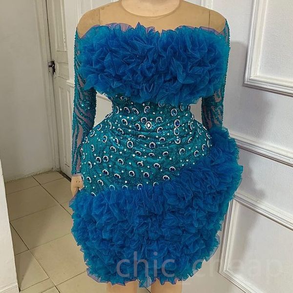 

2023 blue sheath graduation dress beaded crystals ruffles mini homecoming party formal cocktail prom bridesmaid gowns dresses zj426, Blue;red