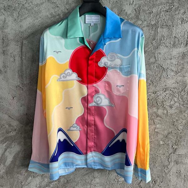 

shirts 23ss summer men women pattern silk long sleeve shirt, White;black