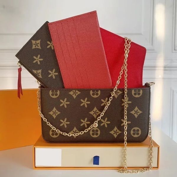 

fashion designers handbags luxurys women evening bag purse 3pcs embossed chain strap shoulder crossbody wallets ladies bag