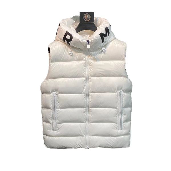 

23ss simple sleeveless coat autumn and winter new white duck down hooded vest men and women with the same fashion loose thickened size s-2xl, Black;white