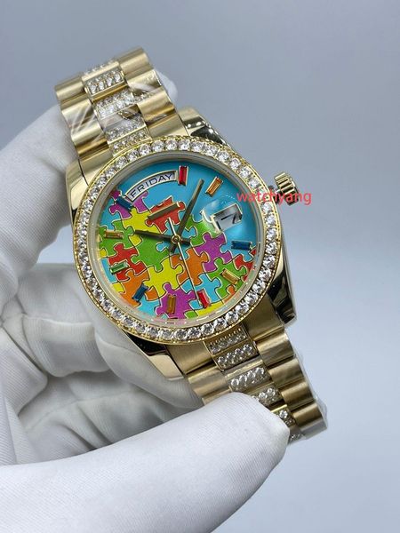 

luxury women's watch calendar of the week enamel diamond 36mm stainless steel strap diamond designer sports watch can be worn by men an, Slivery;golden