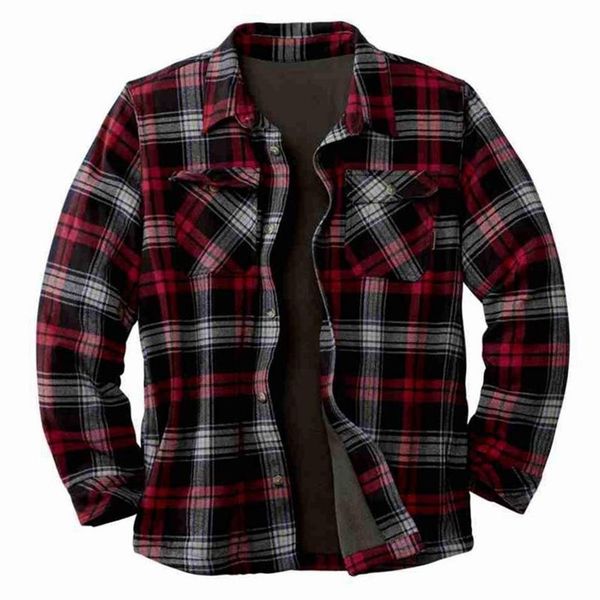 

men's dress shirts fashion plaid shirt jacket long sleeved quilt lined brushed flannel rugged lapel collar sleeve loose outer258v, White;black