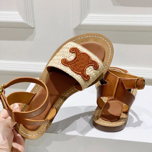 

lympia flat slides raffia sandals triomphe embellished ankle strap open toes luxury designer for women holiday flats gladiator sandal factor, Black