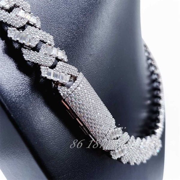 

15mm width baguette diamond bracelet s925 moissanite jewelry luxury cuban chain cuban link chain luxury necklace, Silver