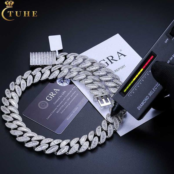 

custom design hip hop jewelry 20mm 925 sterling silver vvs baguette moissanite diamond iced out cuban link chain necklace