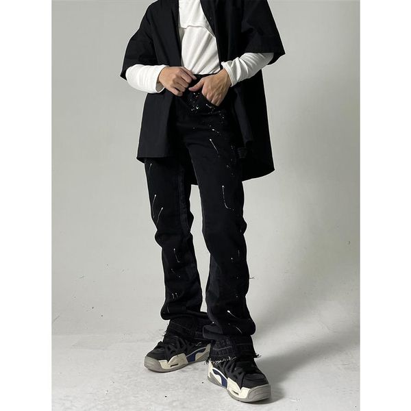 

men's jeans firmranch men women black for men 2022 street stacked paint boot-cut boyfriend vibe pants moto trouse3315, Blue