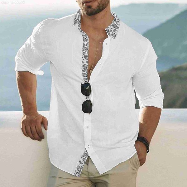 

men's casual shirts hawaiian shirts men long-sleeve white shirts color-matching button blouses holiday vacation travel beach male cloth, White;black