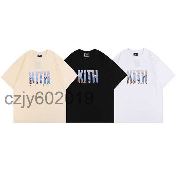 

kith street small fashion brand classic illustrative print men's and women's loose couple t-shirt round neck short sleeve 22 summe, White;black