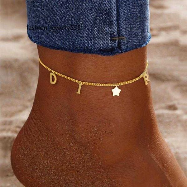 

anklets anklets en fashion letter star pendant anklet jewelry simple vintage stainless steel ankle bracelet for women luxury accessories, Red;blue