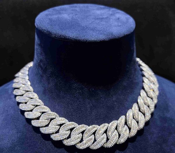 

customized 22mm iced-out vvs moissanite cuban chain, Silver