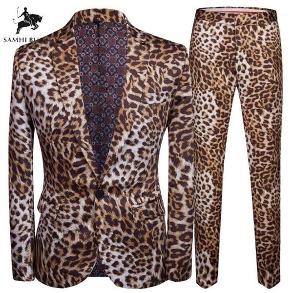 

plus size 5xl trend dj night club leopard print 2 pieces set mens suits jacket with pants stage singers costume casual suit1245m, White;black