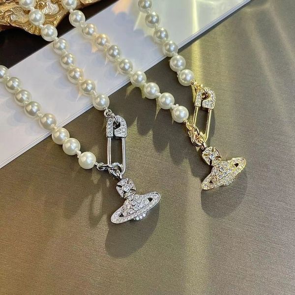 

saturn pearl necklace pins light luxury high grade 2023 new women's collar chain fashion versatile party gift, Golden;silver
