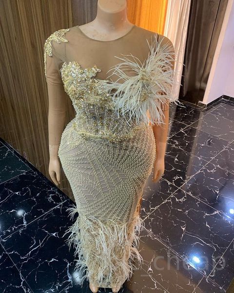 

2023 august aso gold sheath prom dress beaded feather evening formal party second reception birthday engagement gowns dresses robe de soiree, Black
