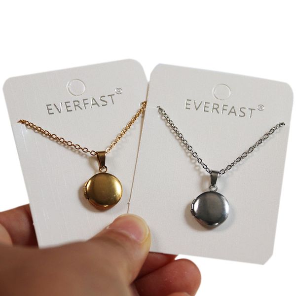 

everfast 10pc/lot tiny plain round 13mm locket stainless steel p frame pendant necklace floating charms for women men family memorial jewelr, Silver