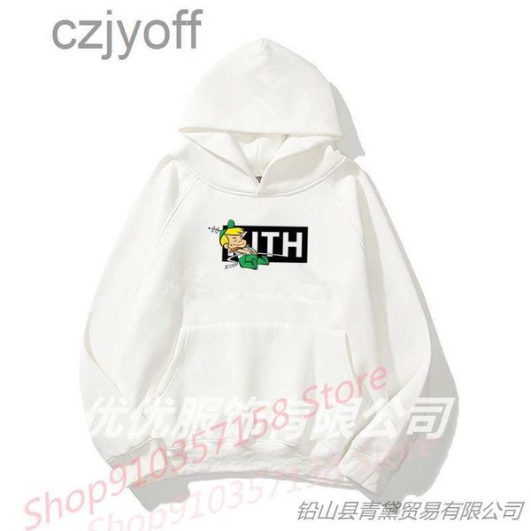 

kith cartoon letter printing plush hoodie fashion sweatshirt kith sweater diy, Black