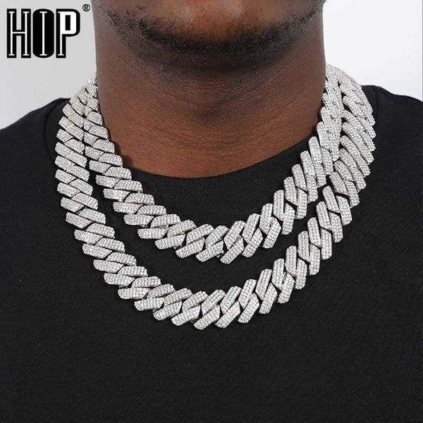 

hip hop 19mm 3 row heavy cuban prong chain bling iced out box buckle copper setting aaa+ cubic zirconia for men jewelry, Silver
