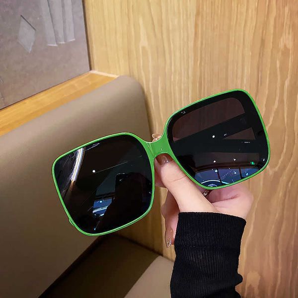 

korean personality box green women's round face anti ultraviolet sunscreen sunglasses couple leisure style, White;black