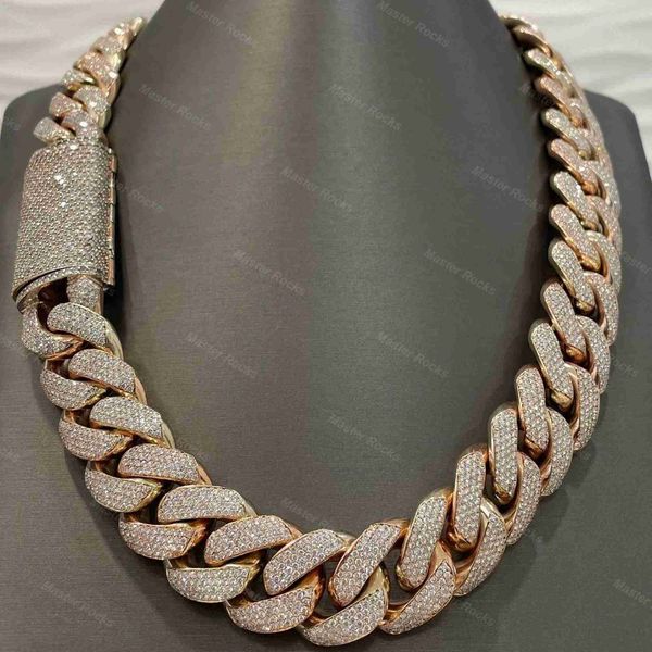 

hip hop 20mm moissanite cuban chain iced out diamond 925 silver 4 rows miami necklace cuban link chain