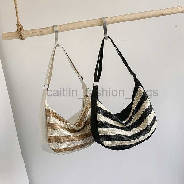 

beach bags korean version large capacity woven bag for women 2023 new summer striped canvas patchwork dumpling bag fashion crossbody bag cai