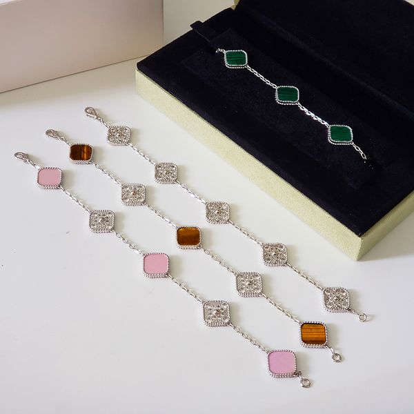 

luxury classic 4/ four leaf clover lucky charm bracelet silver agate shell mother of pearl ladies wedding mother's day jewellery ladies, Golden;silver
