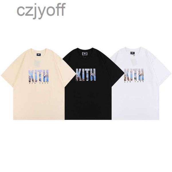 

kith street small fashion brand classic illustrative print men's and women's loose couple t-shirt round neck short sleeve 22 summe, White;black