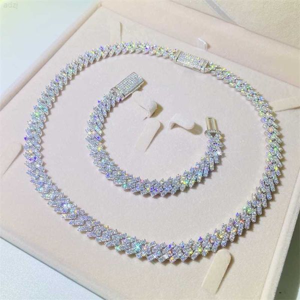 

custom hip hop bling 925 sterling silver 13mm moissanite cuban necklace vvs moissanite cuban chain necklace