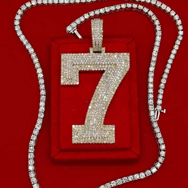 

custom iced out vvs hiphop moissanite name 7 pendant cuban link chain 925 sterling silver charm pendant for man