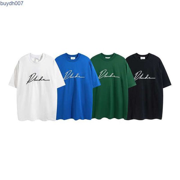 

gm76 men's t-shirts 2023 fashion brand rhude micro label letter embroidery short sleeve for men women high street loose half, White;black