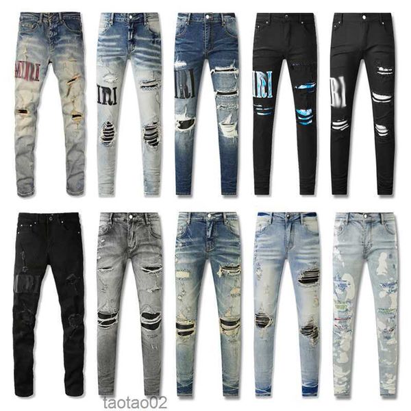 

2023new men jeans hole light blue dark gray italy brand man long pants trousers streetwear denim skinny slim straight biker jean for d2 ###k
