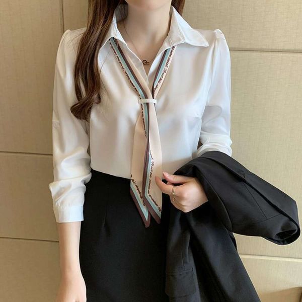 

autumn white chiffon shirt for women design sense minor quality professional long sleeve thin top