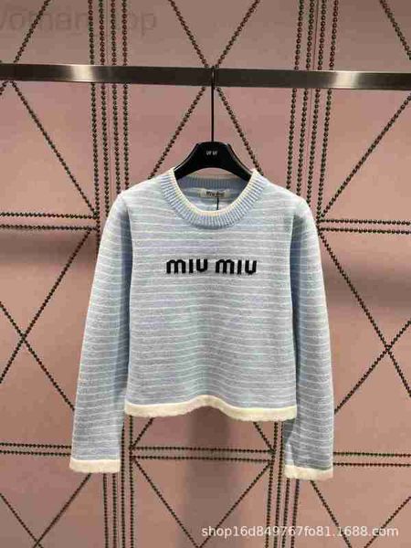 

women's t-shirt designer 23 pre autumn new niche design pullover knit stripes paired with jacquard letters for trendy and versatile gir, White