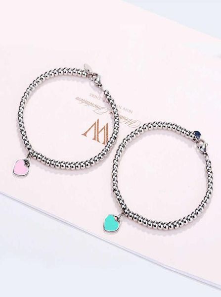 

10mm heart bracelet women stainless steel 4mm beaded strands bracelets chain on hand gifts for girlfriend accessories pink red gre3040778, Black