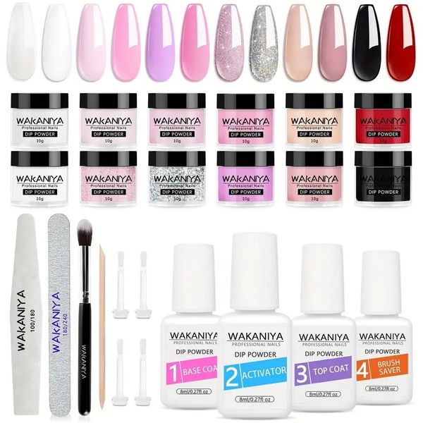 

dip powder nail kit 12 colors glitter dipping powder black white pink nail dip powder starter kit with base coat activator and nail remover